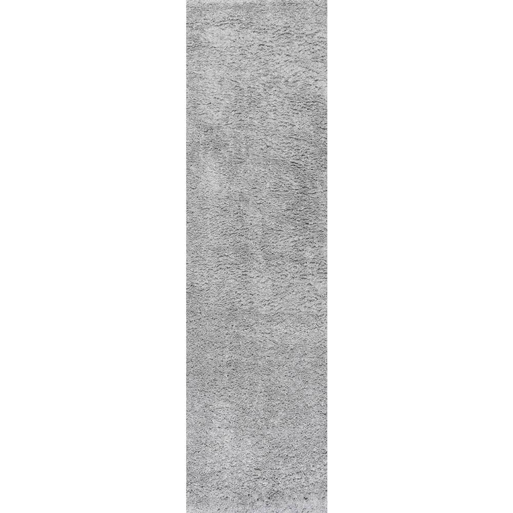 Nuloom Kara Solid 2x8 Runner Shag Indoor Area Rug for Living Room Bedroom Dining Room Nursery Entryway Hallway, Grey/Ivory