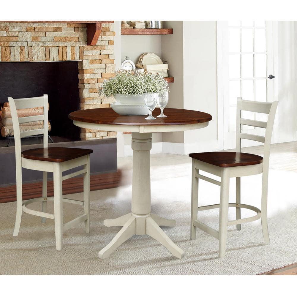 International Concepts 24" Emily Counter Height Barstool Antiqued Almond/Espresso: Hardwood Frame, Ladder-Back Design