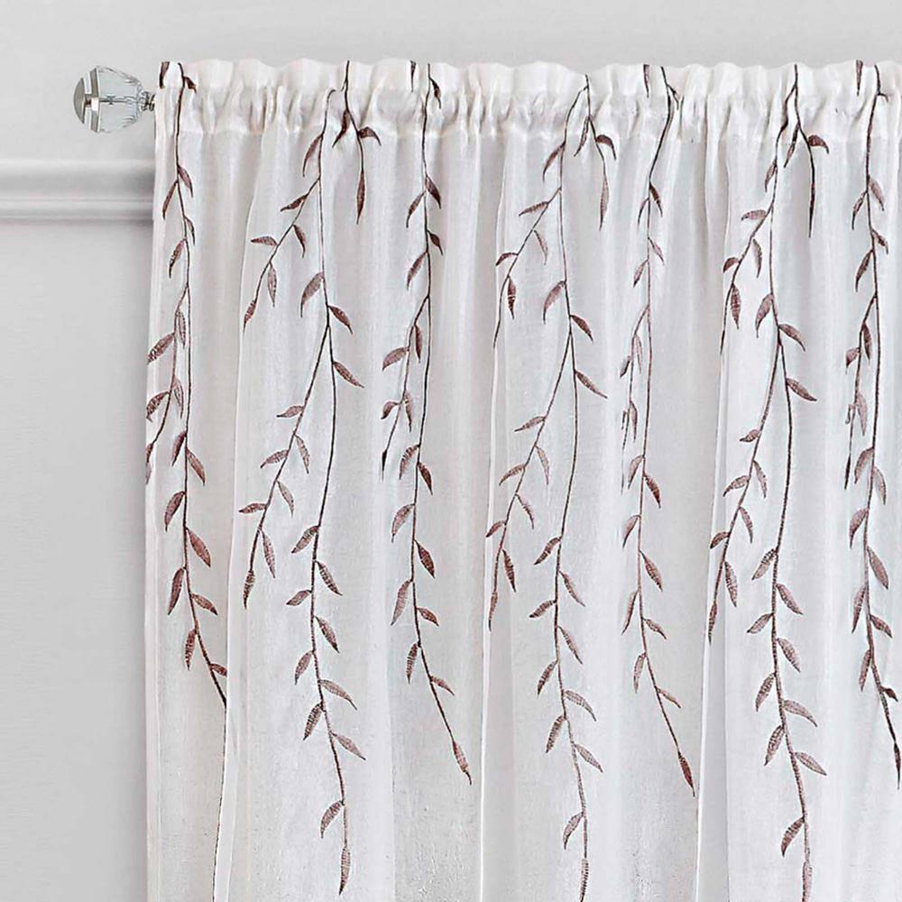 Achim White Floral Rod Pocket Sheer Curtain, 42" x 63"