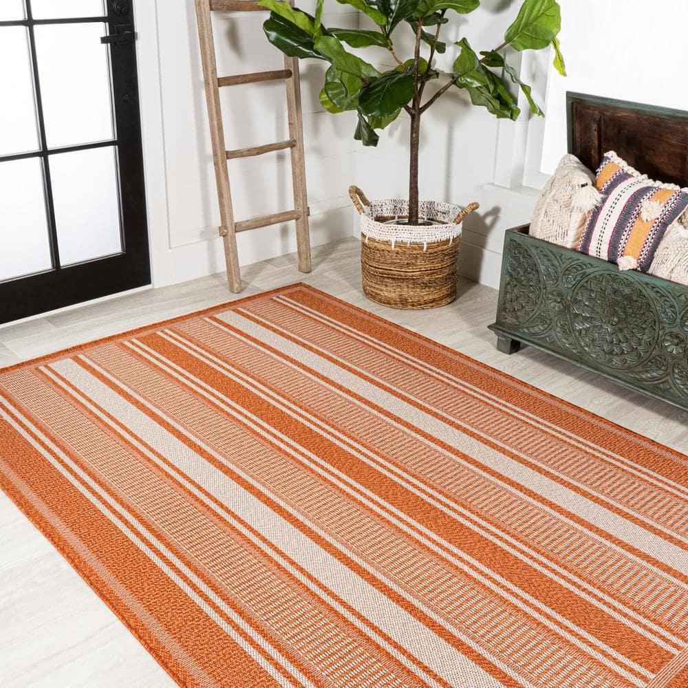 3' x 5' Haynes Modern Double Stripe Indoor/Outdoor Area Rug, Orange/Cream - JONATHAN Y
