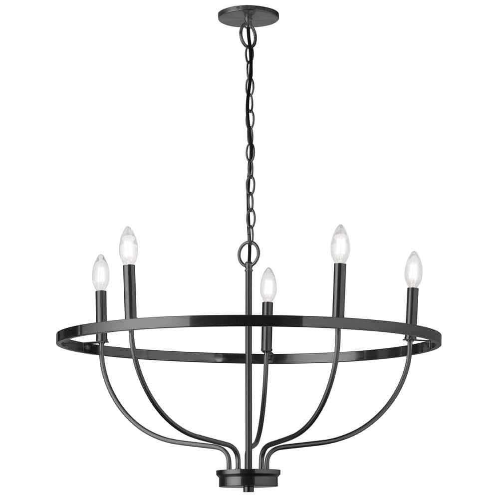5 Light Incandescent Chandelier, Matte Black