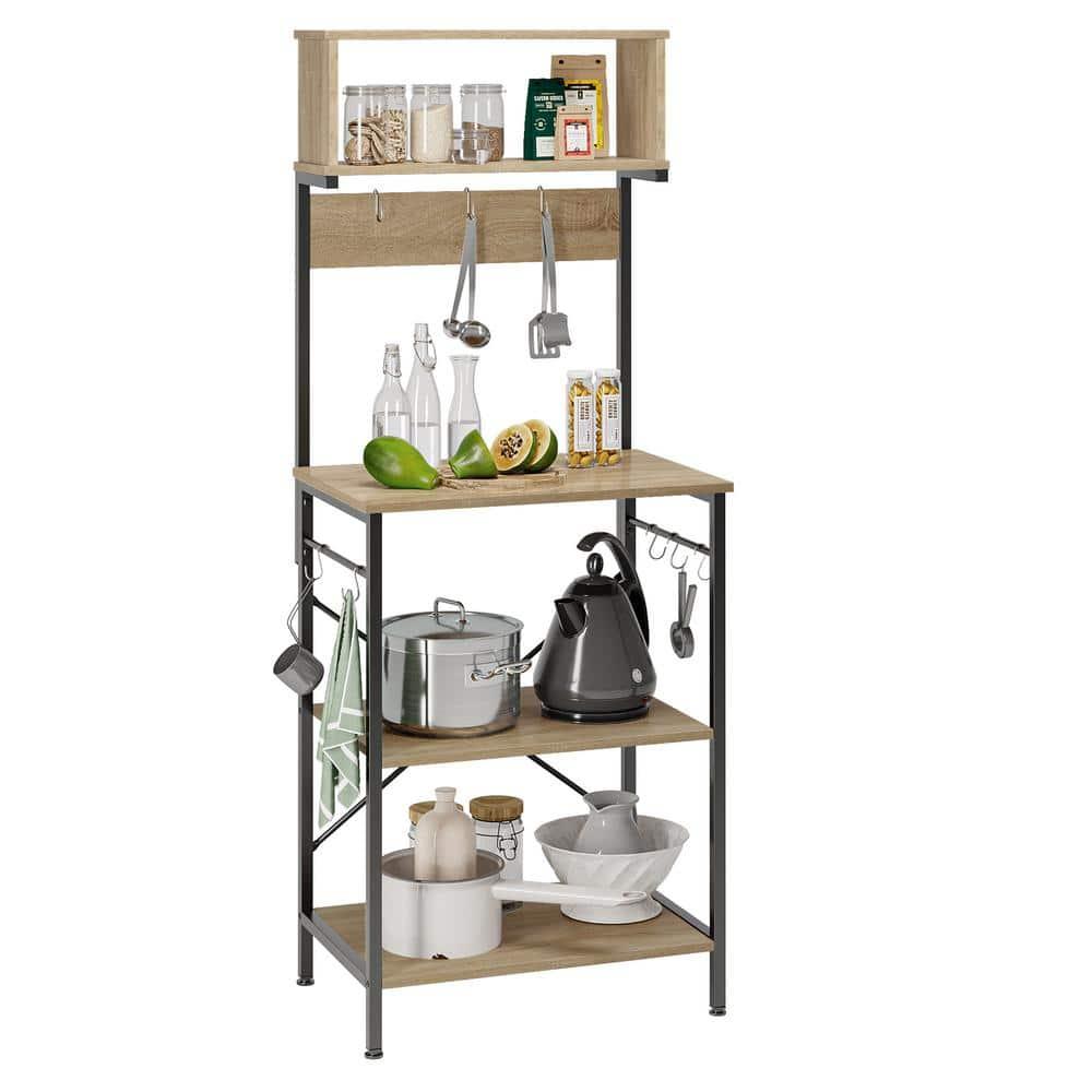 Bestier 5 Tier Microwave Stand, Coffee Bar Table with Storage for Small Space Kitchen 24in Light Oak