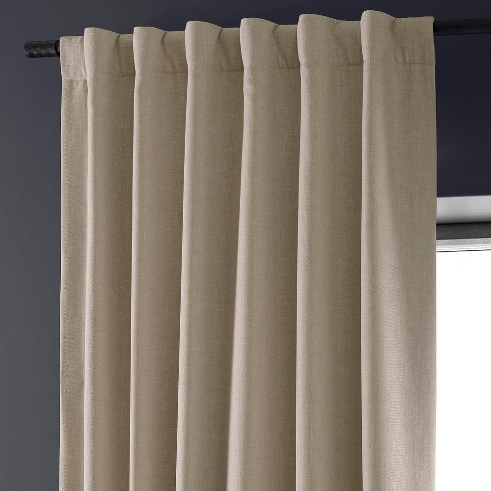 HPD HALF PRICE DRAPES Solid Thermal Insulated Blackout Curtains for Bedroom 84 Inches Long Curtain (1 Panel) Signature Blackout Linen Window Curtains for Living Room, 50W x 84L, Safari Tan