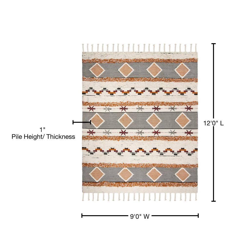 Kenya KNY904 Hand Knotted Area Rug - Ivory/Black-Orange - 9'x12' - Safavieh
