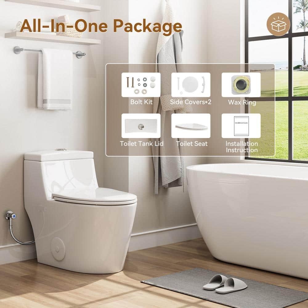 Greta Tornado Powerful Flush One-Piece Toilet, 1.28 GPF Elongated Floor Mounted
