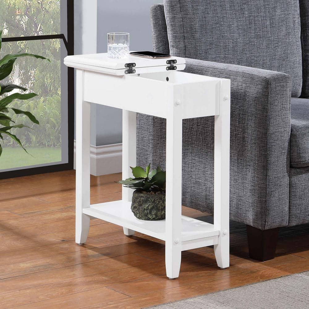 Convenience Concepts American Heritage Flip Top End Table with Shelf, White