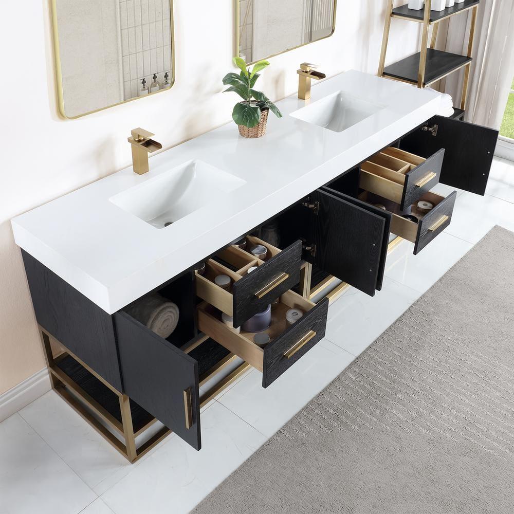 Altair Design Bianco 4-Drawer Composite Stone & Wood Vanity in Black Oak/White