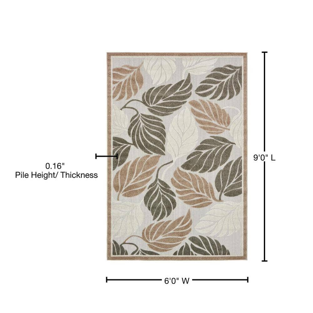 Unique Loom 6' 1 x 9' 0 Beige Outdoor Botanical Augusta Area Rug