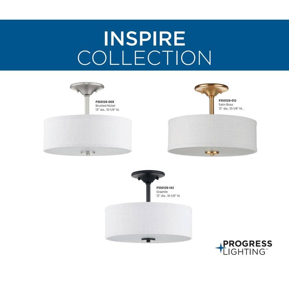 Progress Lighting, Inspire Collection, 2-Light Semi-Flush, Brushed Nickel, Etched Glass with Summer Linen Shade