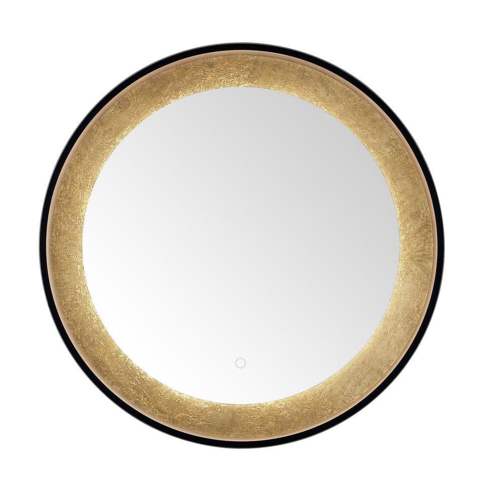 SAFAVIEH Erdem 30 Inch Aluminum Led Mirror, Black/Gold Leaf