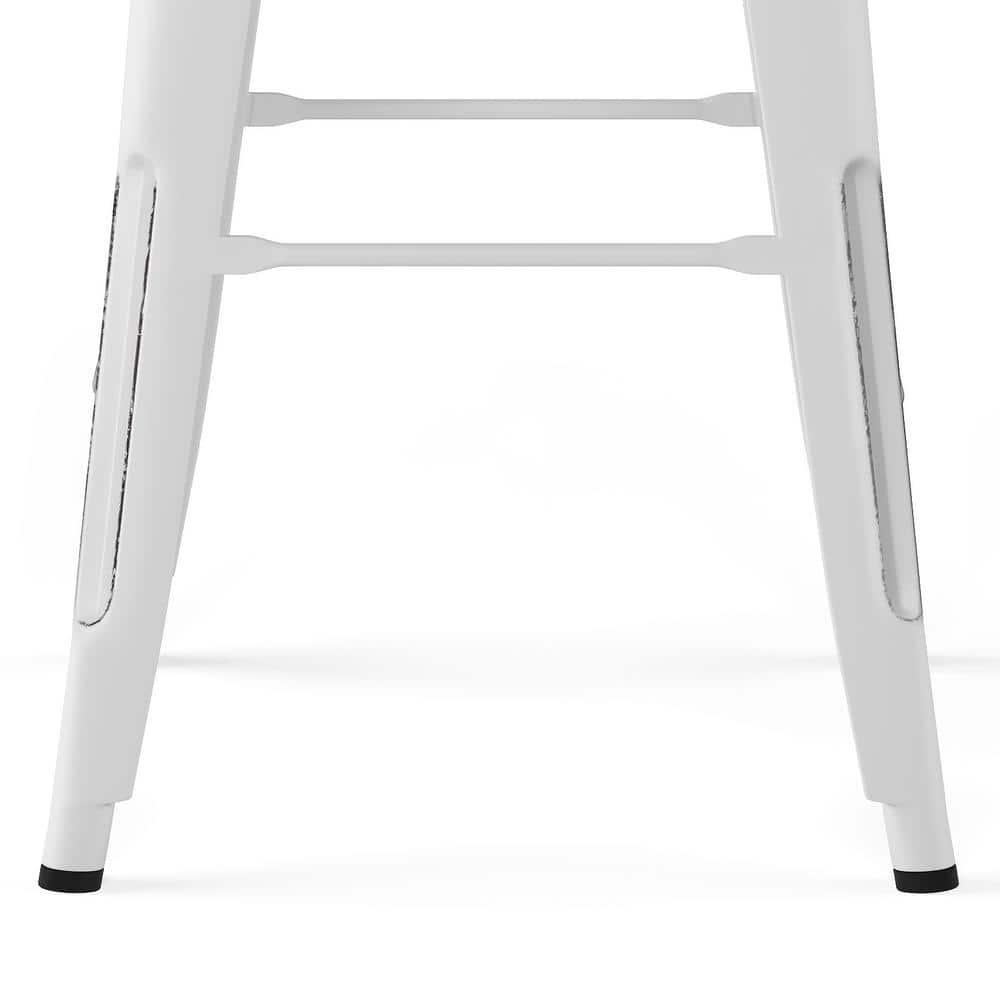 Simpli Home Rayne Metal Industrial Stool with Curved Back, Cross-Brace, and Footrest
