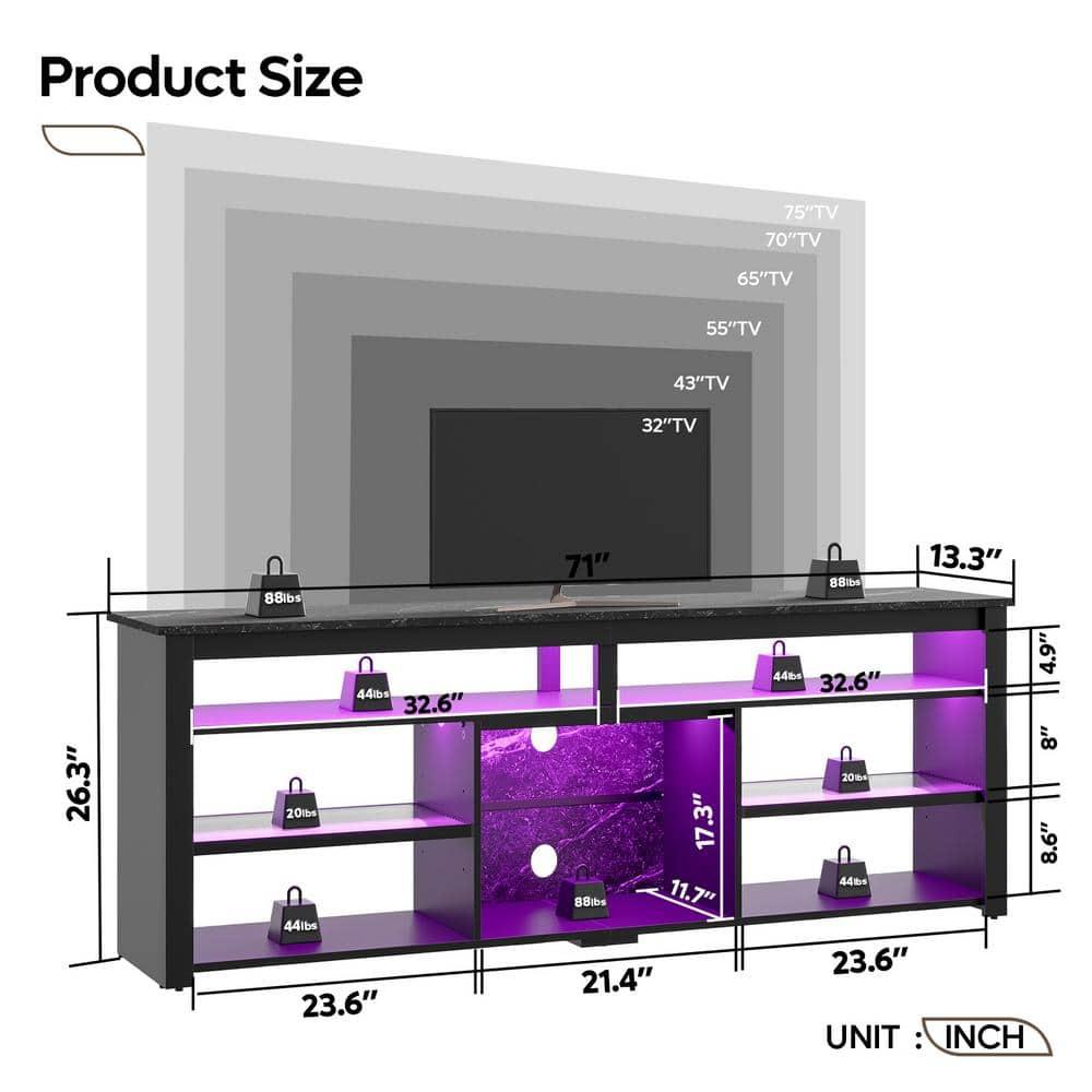 Bestier 70" Gaming Entertainment Center for TV up to 75" LED TV Stand for PS5 Tall TV Console with Shelves Black Marble