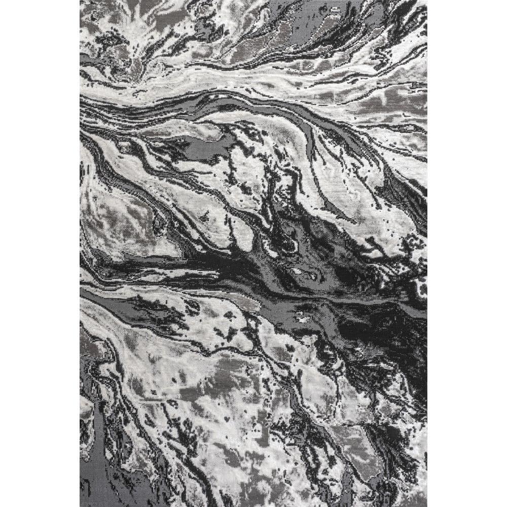 3'x5' Swirl Marbled Abstract, Black/Ivory - JONATHAN Y
