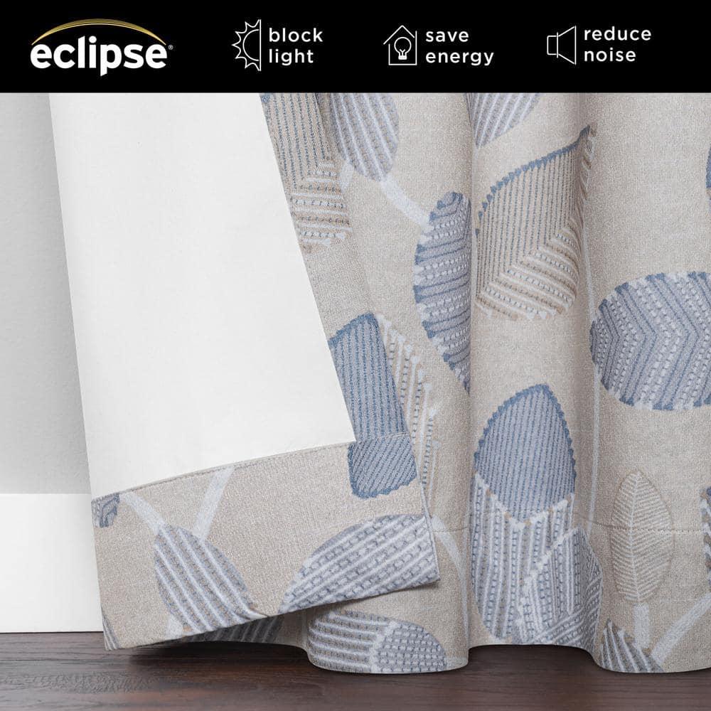 Eclipse 100% Blackout Curtain, Larissa Leaf Grommet Curtain, 95 In Long x 50 In Wide, Botanical Print, Sky Blue