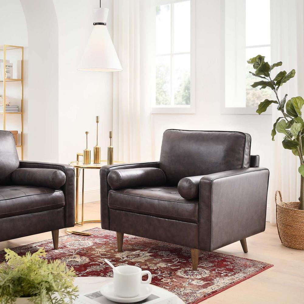 Modway Valour Modern Style Leather and Dense Foam Armchair in Brown Finish