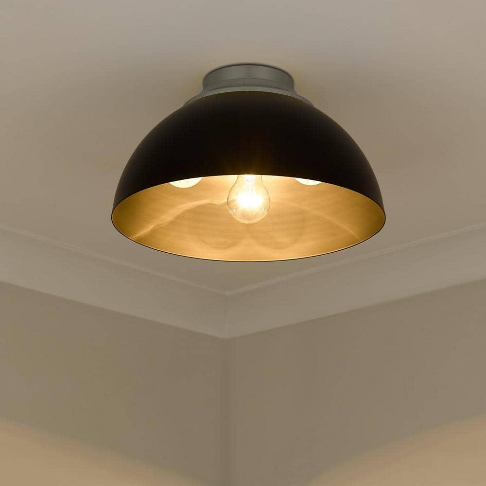 Golden Lighting Zoey 3-Light Flush Mount in Pewter with Matte Black
