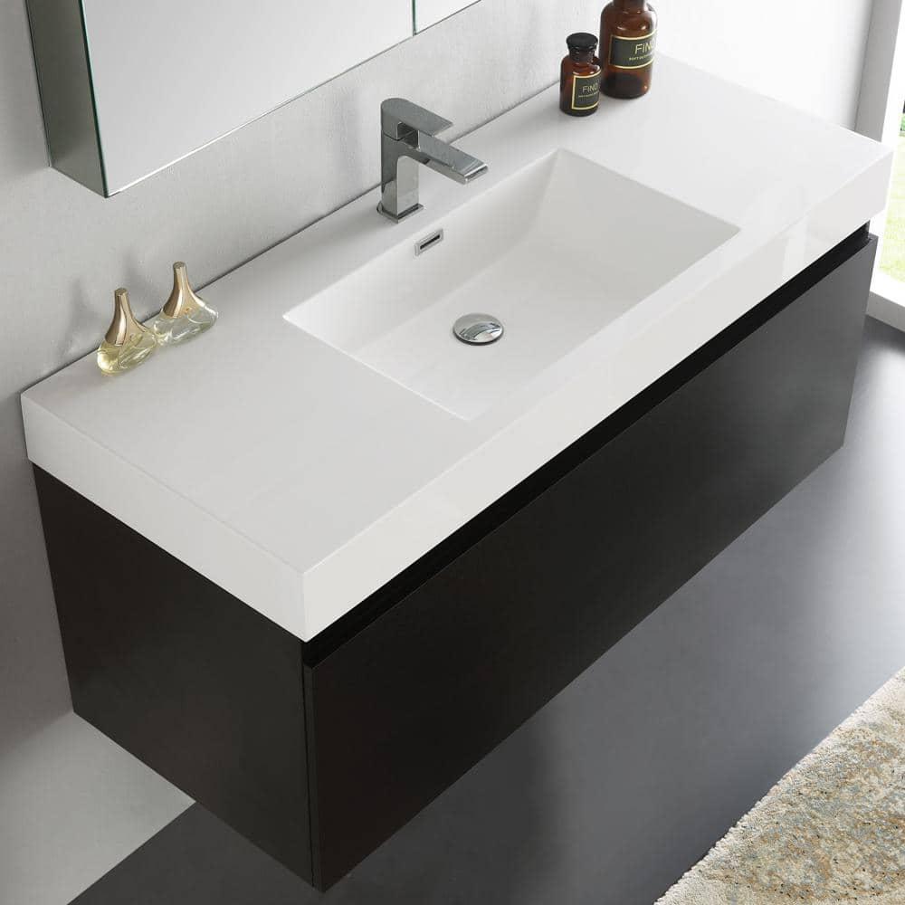 Mezzo 48"Black Wall Hung Bathroom Vanity & Medicine Cabinet