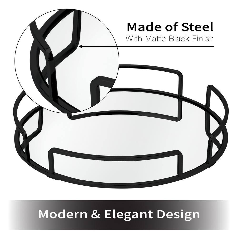 Bath Bliss 13"x13" Modern Round Vanity Mirror Tray Black: Steel Construction, Dresser Organizer, Bathroom Accessory