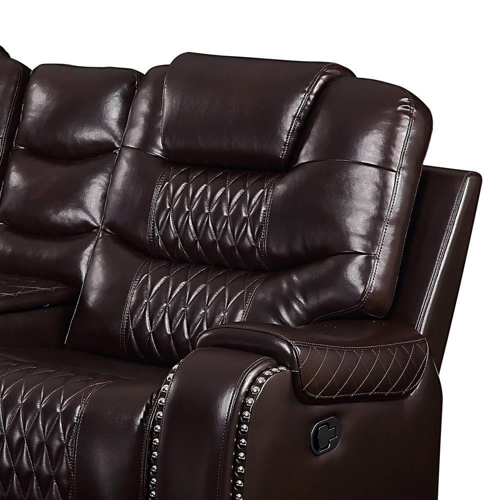 78" Braylon Active Sitting Chair Brown PU - Acme Furniture: Loveseat with Console & Cup Holders