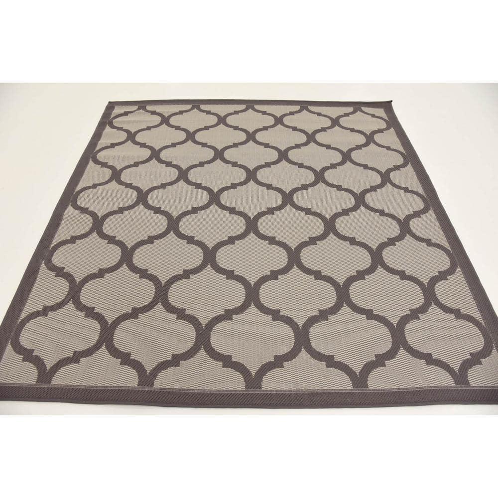 Unique Loom 6' 1 x 6' 1 Square Gray Outdoor Trellis Moroccan Area Rug