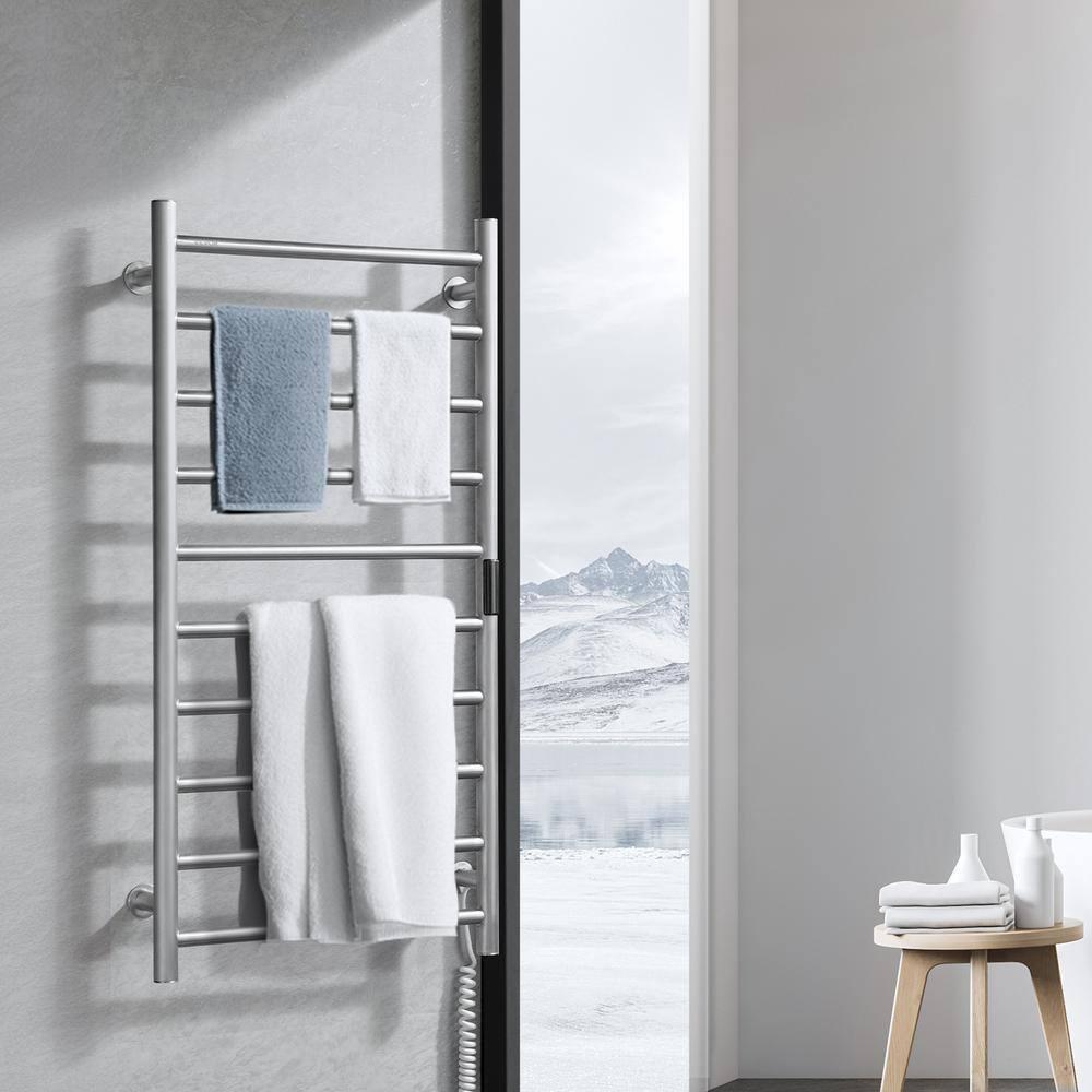 VEVOR 10 Bars Towel Warmer Rack, Wall Mounted Heated Towel Rack for Bathroom, IPX5 Waterpoof Towel Heater Rack with Timer & Display Screen, Silver