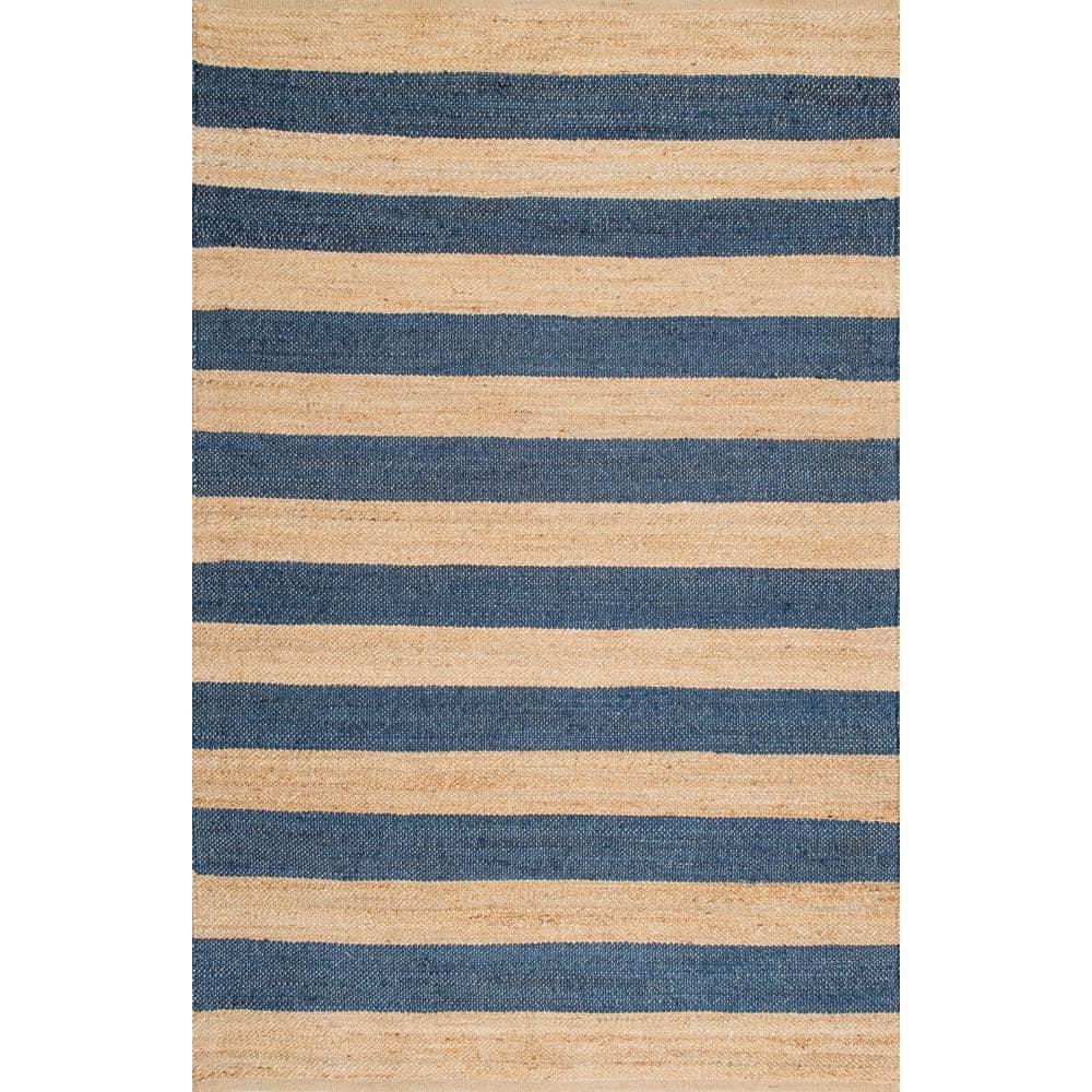 Nuloom Alisia Striped 4x6 Jute Indoor Area Rug for Dining Room Rug Neutral Rug Living Room Rug Kitchen, Denim/Tan