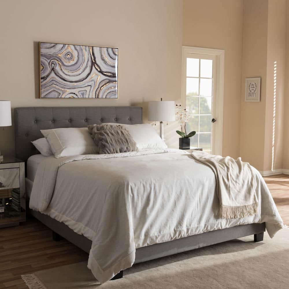 Queen Cassandra Modern and Contemporary Fabric Upholstered Bed Light Gray - Baxton Studio