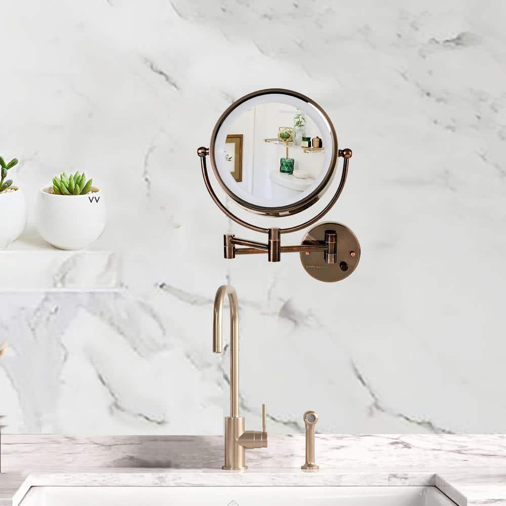 Ovente Wall Mounted Vanity Makeup Mirror 8.5 Inch with 7X Magnification and Natural LED Lights, Double-Sided with Hardwired Electrical Connection