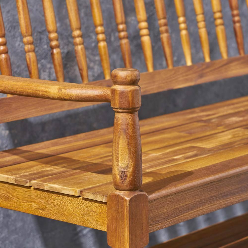 Larry Outdoor Rustic Acacia Wood Bench with Shelf, Teak
