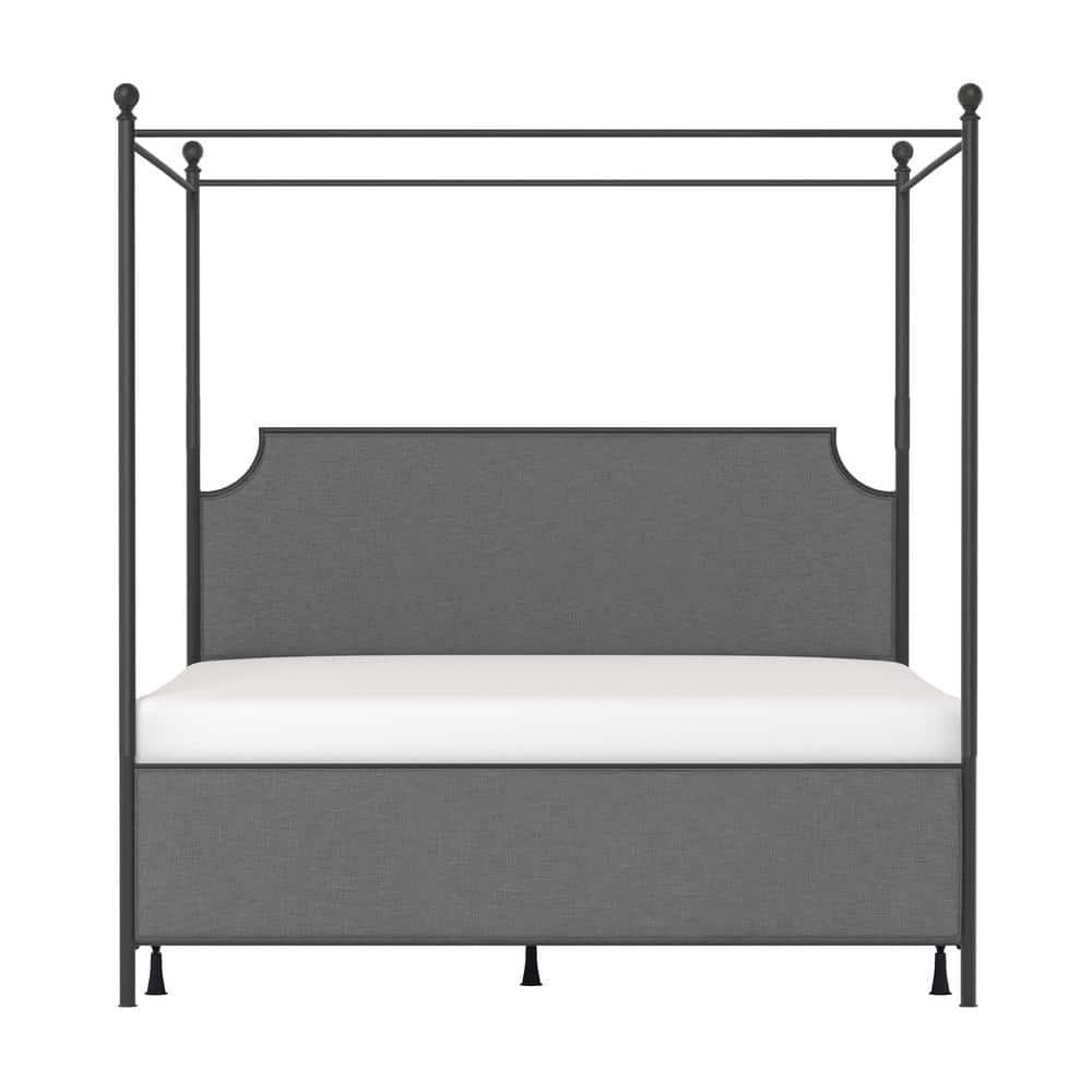 Hillsdale Furniture McArthur Metal Upholstered Canopy King Bed, Black Matte with Gray