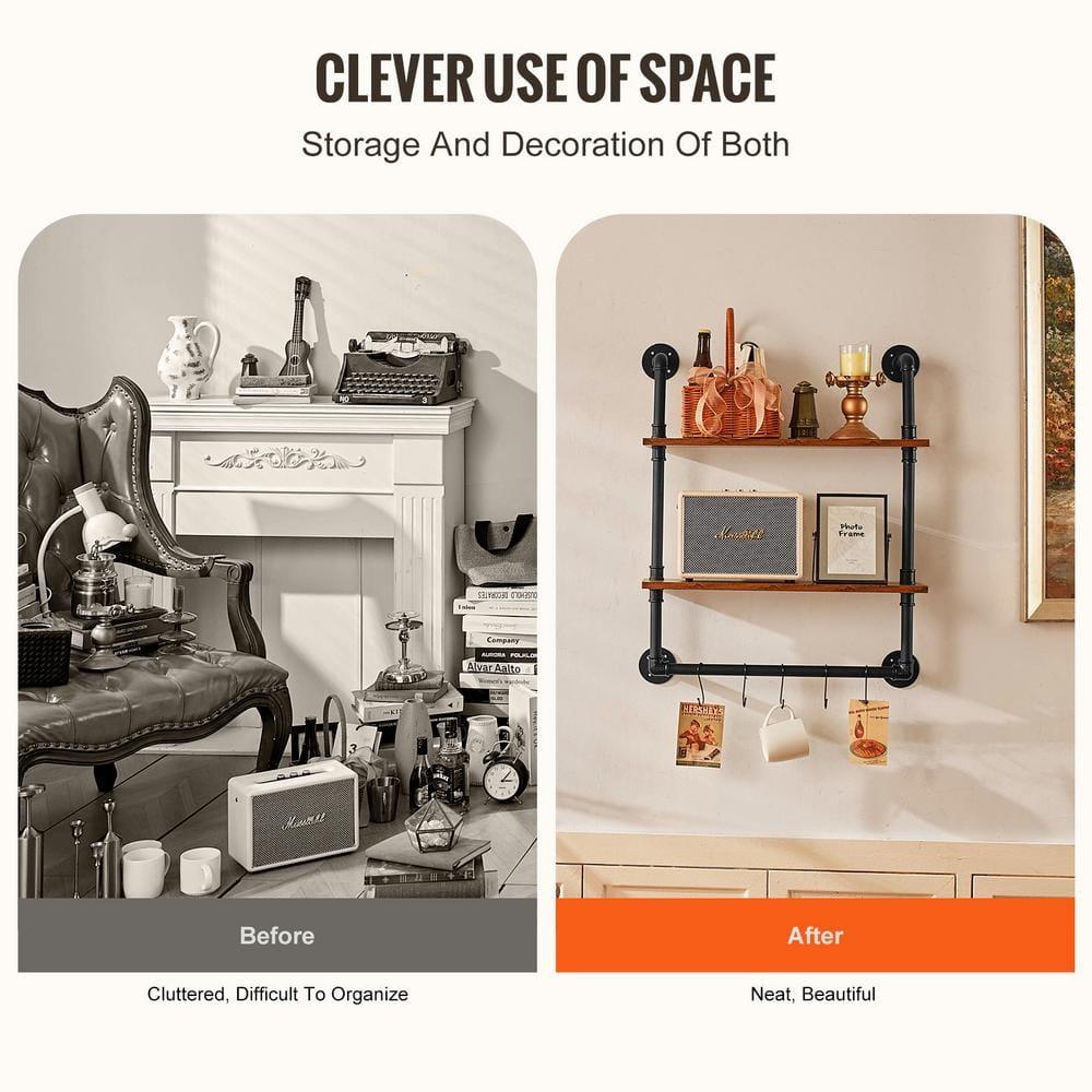 Williston Forge Industrial Pipe Shelf 2 Tier 24x7.87in Wall-Mount for Kitchen Bedroom