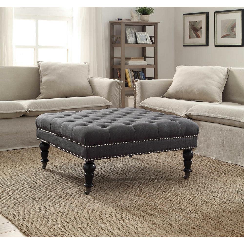 Kelly Clarkson Home Landis 35" Nailhead Trim Tufted Upholstered Ottoman