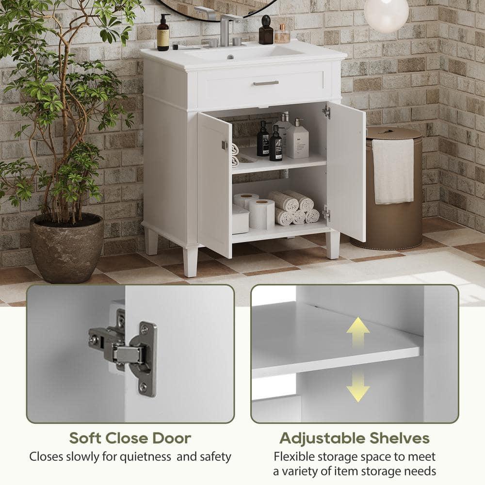 Tryimagine 30-Inch Bathroom Vanity With Ceramic Basin,  Soft Close Door And Adjustable Shelves