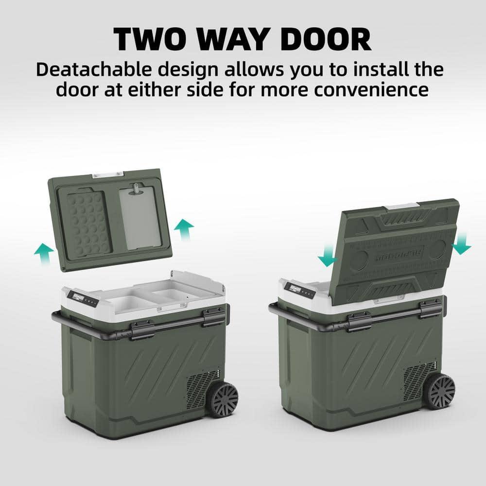 Alpicool 52Qt Dual Zone Portable Car Refrigerator, 12V/24V/220V Portable Car Fridge, With APP Smart Design to Remote Control Temperature, Large Capacity Cooler and Freezer, Wheels & Retractable Handle for Easy Move Anywhere