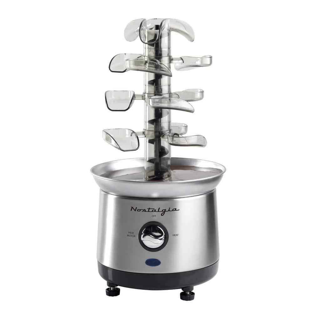 Nostalgia NCFF1000SS 2-Pound Stainless Steel Cascading Fondue Fountain - Chocolate, BBQ Sauce, Ranch, Nacho Cheese, Buffalo Sauce