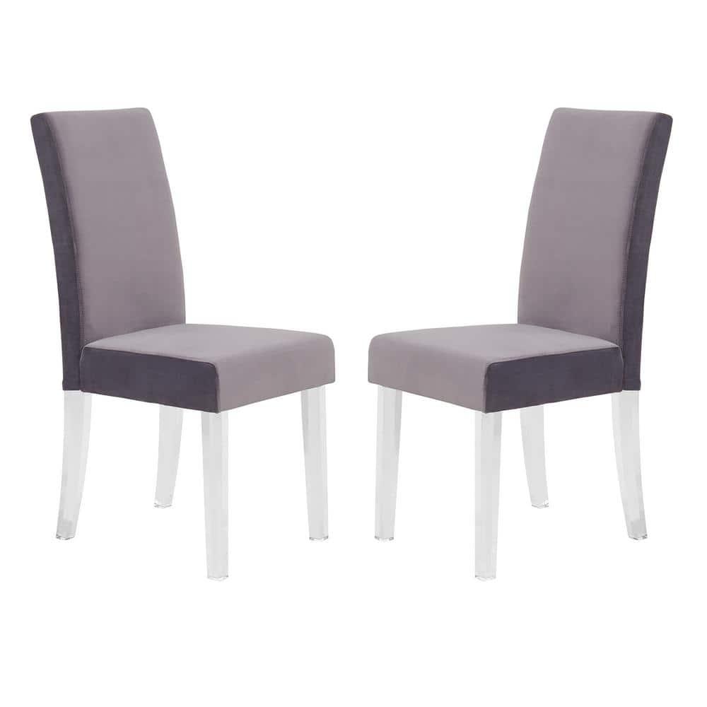 20 x 36 x 17 in. Dalia Modern & Contemporary Dining Chair, Gray Velvet with Acrylic Legs - Set of 2