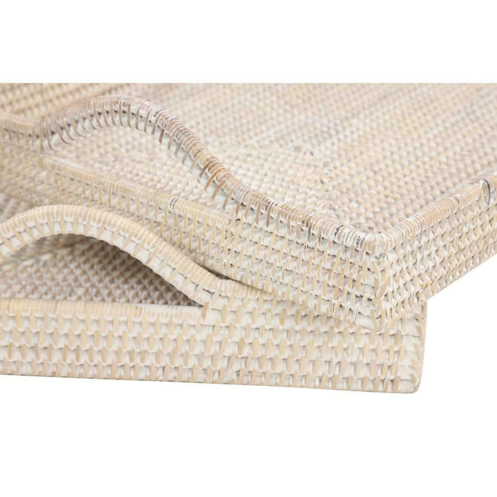 DecMode 26", 23"W Cream Rattan  Tray, 2-Pieces