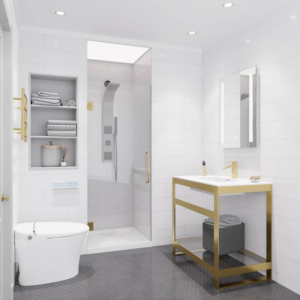 ANZZI Fellow Series 30 In. X 72 In. Frameless Hinged Shower Door With Stainless Steel Handle In Brushed Gold