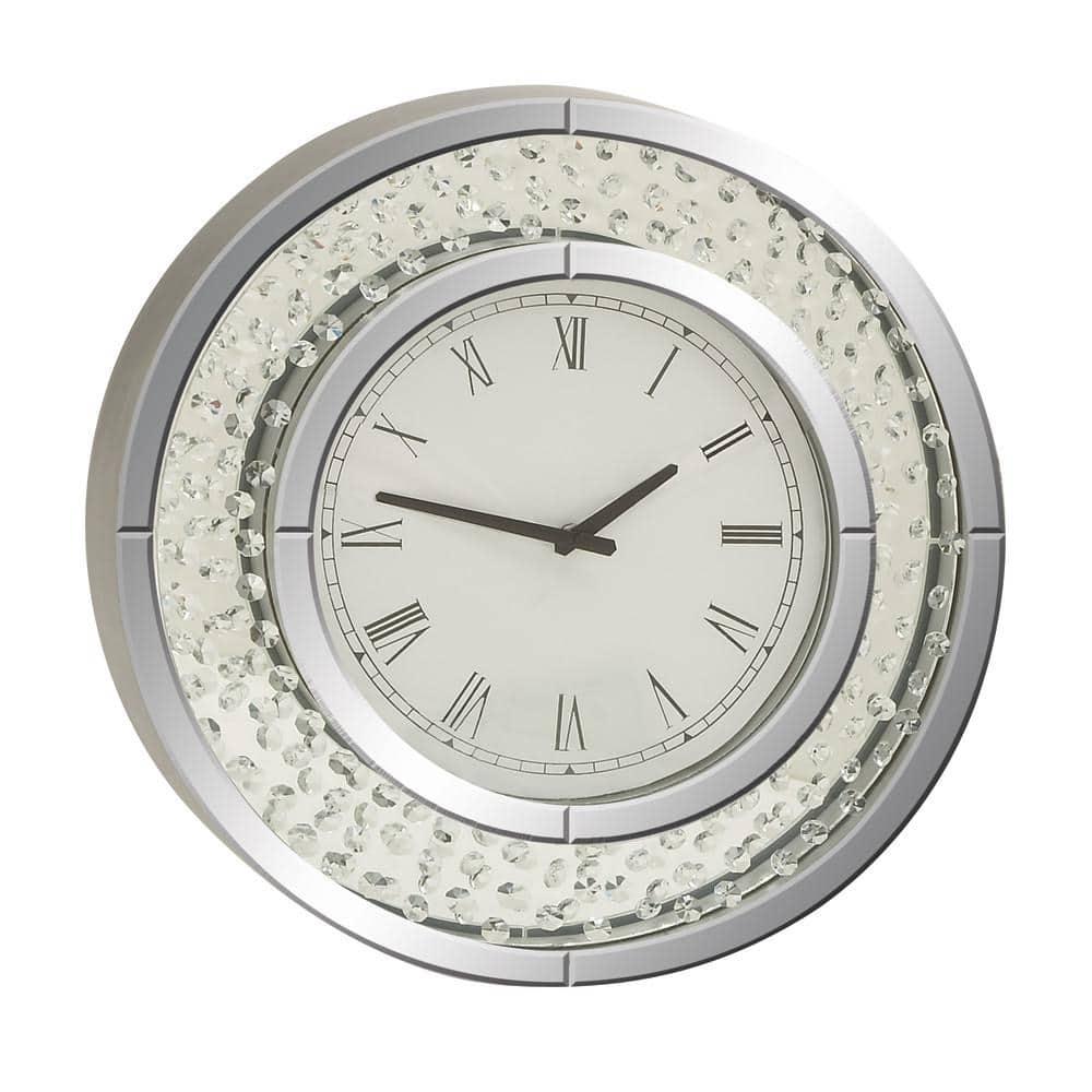 Rosdorf Park Ansonia Glass Mirrored Decorative White Wall Clock with Floating Crystals