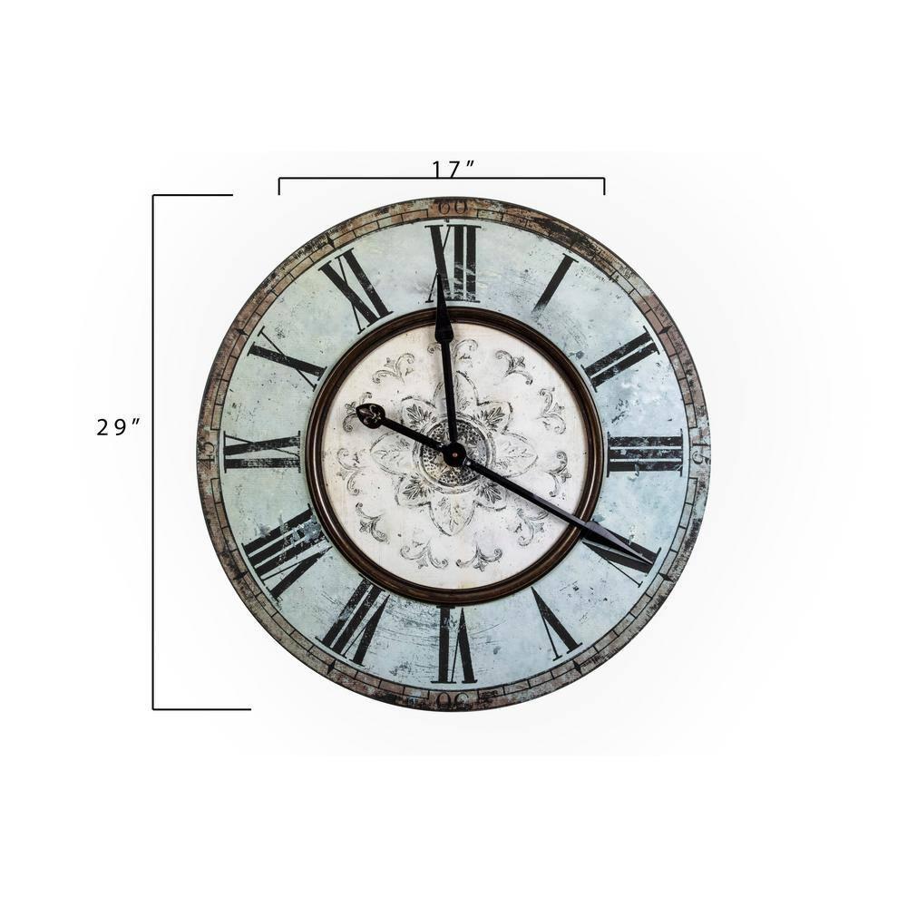 Woven Paths 29" Round Wood Wall Clock in Distressed Mint Finish