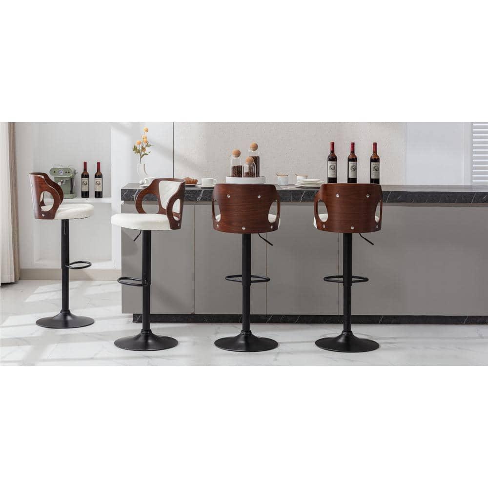 ECOTOUGE Swivel Bar Stools Set of 2, Height Adjustable Island Stools with Bentwood Back, Faux Leather Counter Height Bar Stools for Kitchen, Pub and Cafe, White