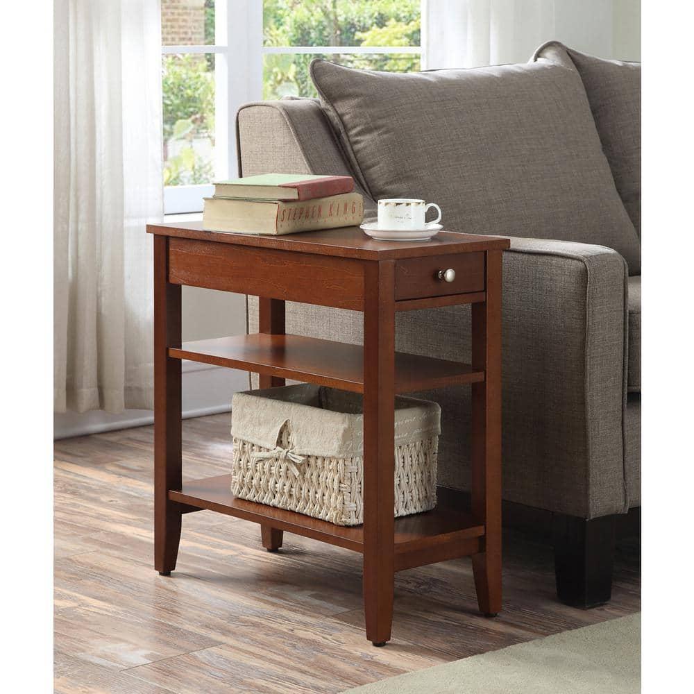 Convenience Concepts American Heritage 1 Drawer Chairside End Table with Shelves, Cherry