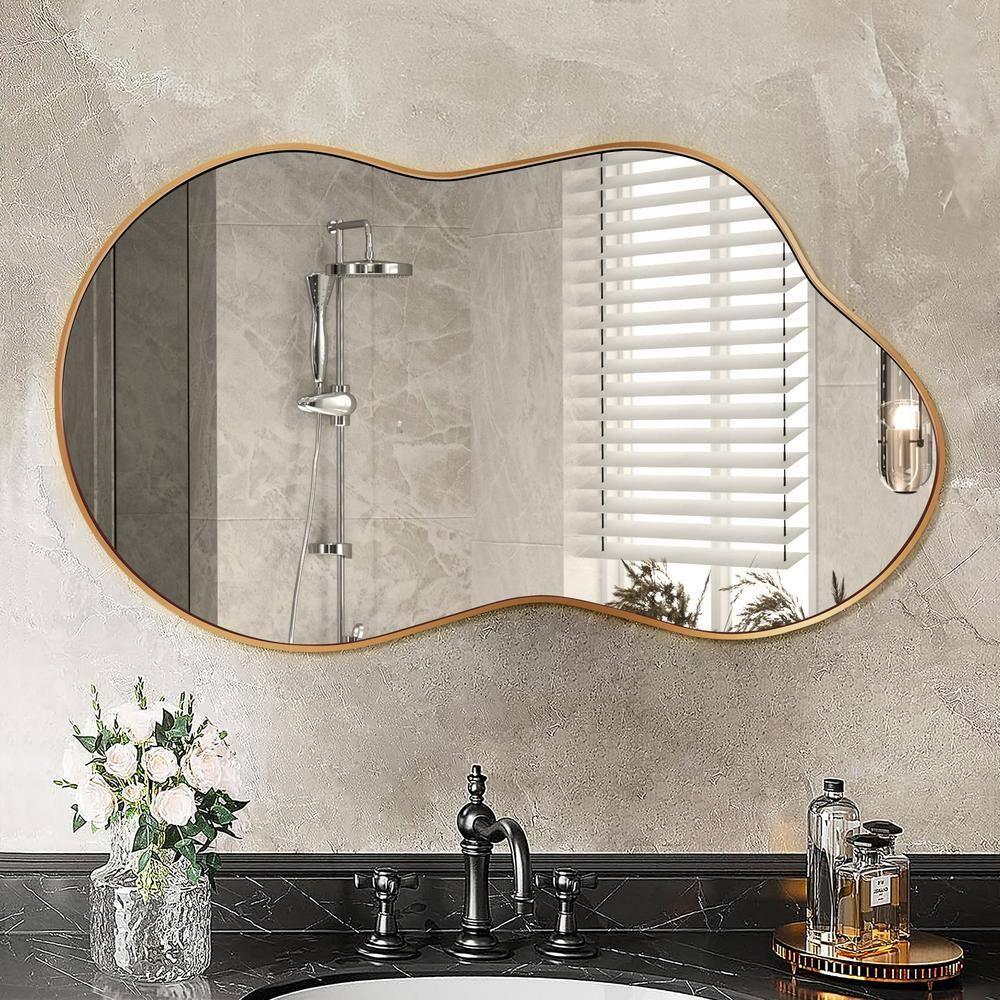 36 in. W. x 24 in. H Irregular Gold Aluminum Alloy Framed Wall Mirror Asymmetrical Wall Mirror