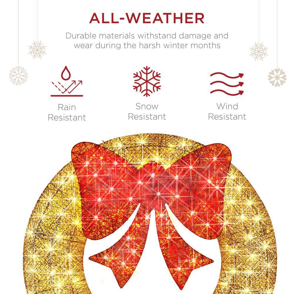 Best Choice Products 48in Pre-Lit Outdoor Christmas Wreath, LED Metal Holiday Decor w/ 140 Lights, Bow - Gold/Red