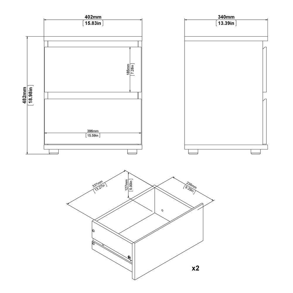 Tvilum, Aurora 2 Drawer Nightstand, White