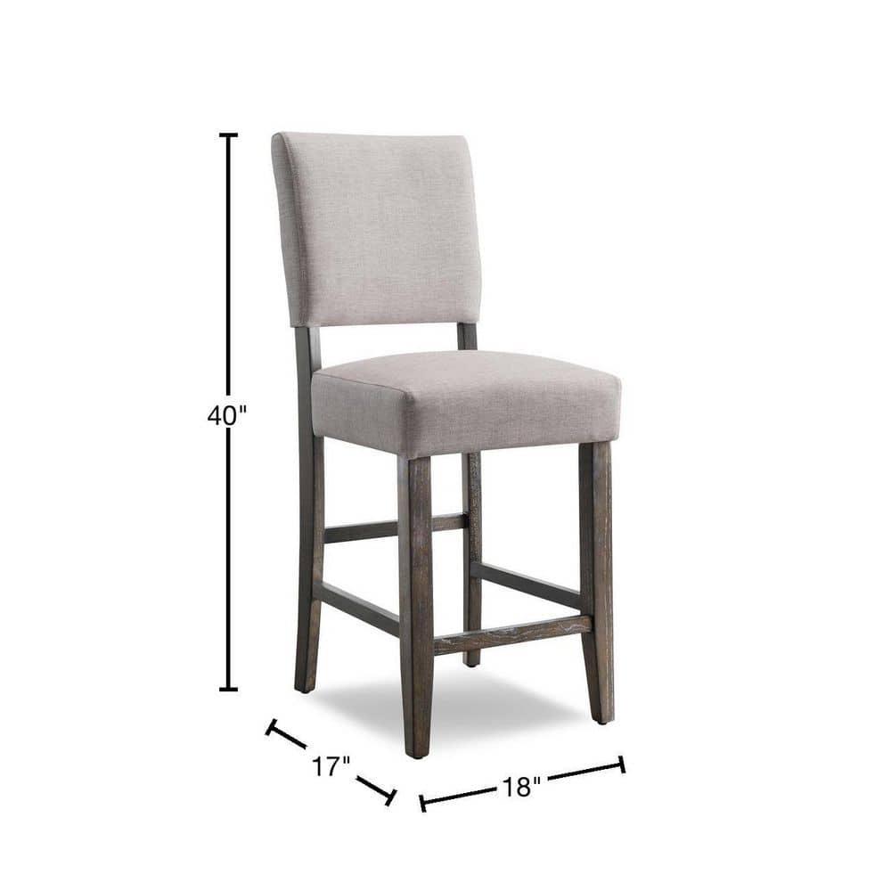 Set of 2 Counter Height Barstools Gray - Leick Home: Upholstered Linen, Padded Back, Wood Frame