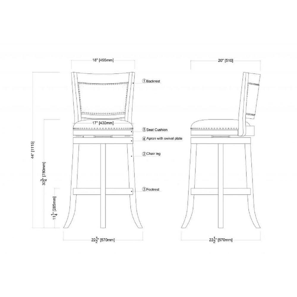 Boraam Bristol 29in. High Back Swivel Wood Kitchen Bar Stool - Buttermilk
