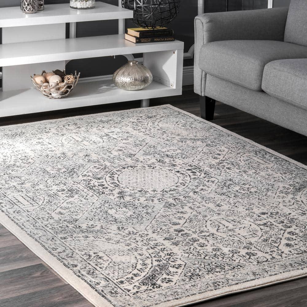 Reversible Gray Synthetic 8' x 10' Easy Care Area Rug