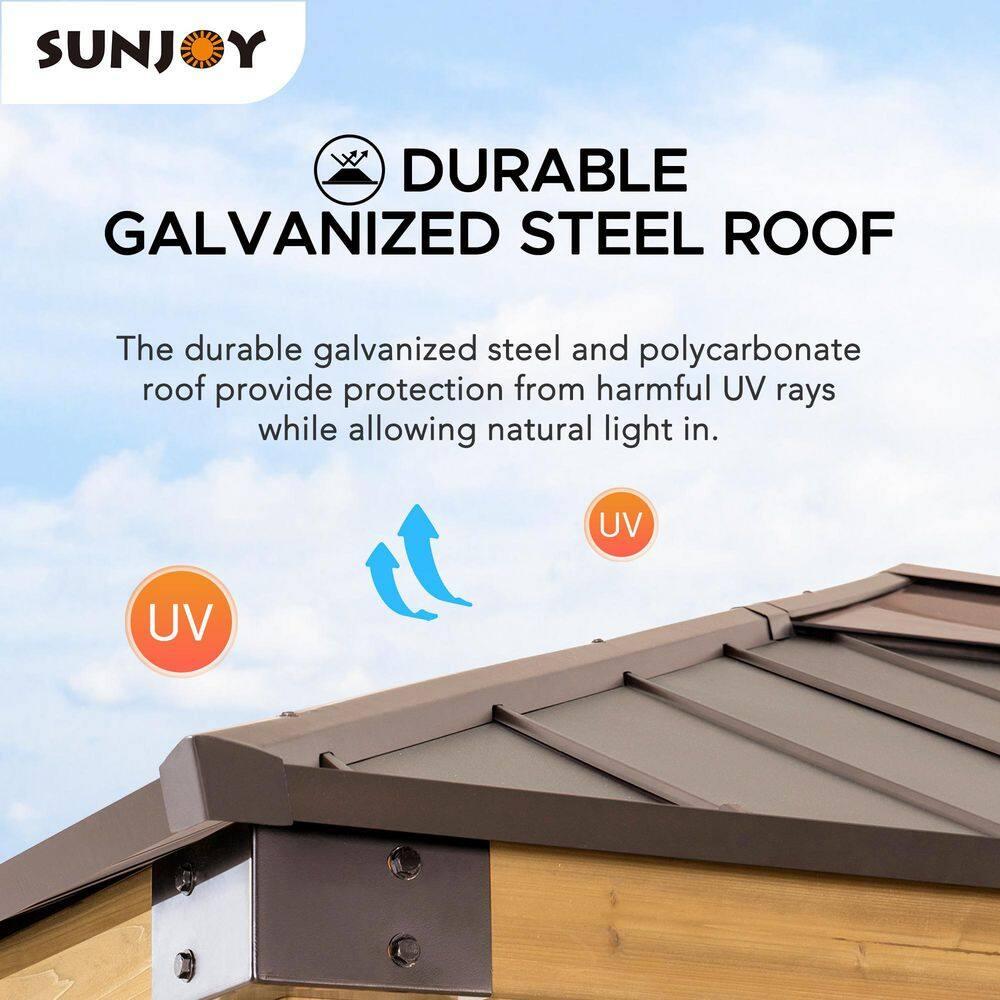 Sunjoy Sunjoy Hardtop Gazebo 11 x 13 ft. Upgrade Cedar Framed Wood Gazebos with Brown Steel and Polycarbonate Hip Roof Hardtop for Garden, Backyard Shade,