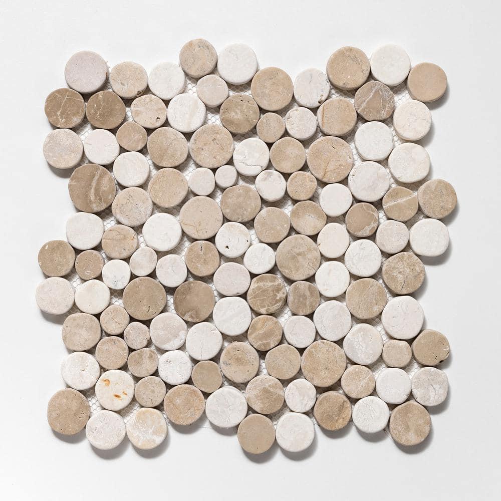 Cruz Bay Studio 11.5" x 11.5" Random Sized Natural Stone Penny Round Mosaic Wall & Floor Tile